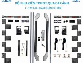 Bộ phụ kiện trượt quay 4 cánh E tay cài giảm chấn 2 chiều
