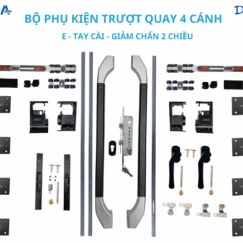 Bộ phụ kiện trượt quay 4 cánh E tay cài giảm chấn 2 chiều