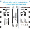 Bộ phụ kiện trượt quay 4 cánh E chốt tự động giảm chấn 2 chiều