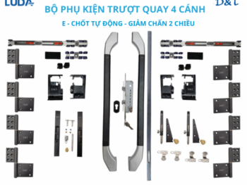 Bộ phụ kiện trượt quay 4 cánh E chốt tự động giảm chấn 2 chiều