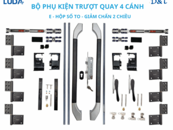 Bộ phụ kiện trượt quay 4 cánh E hộp số to giảm chấn 2 chiều