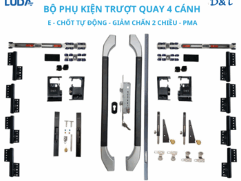 Bộ phụ kiện trượt quay 4 cánh E chốt tự động giảm chấn 2 chiều PMA