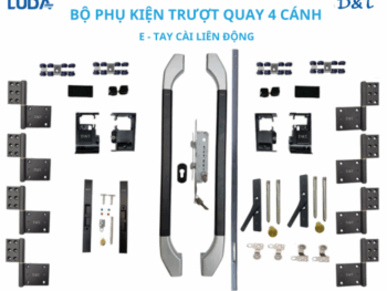 Bộ phụ kiện trượt quay 4 cánh E tay cài liên động bánh xe 8 bánh
